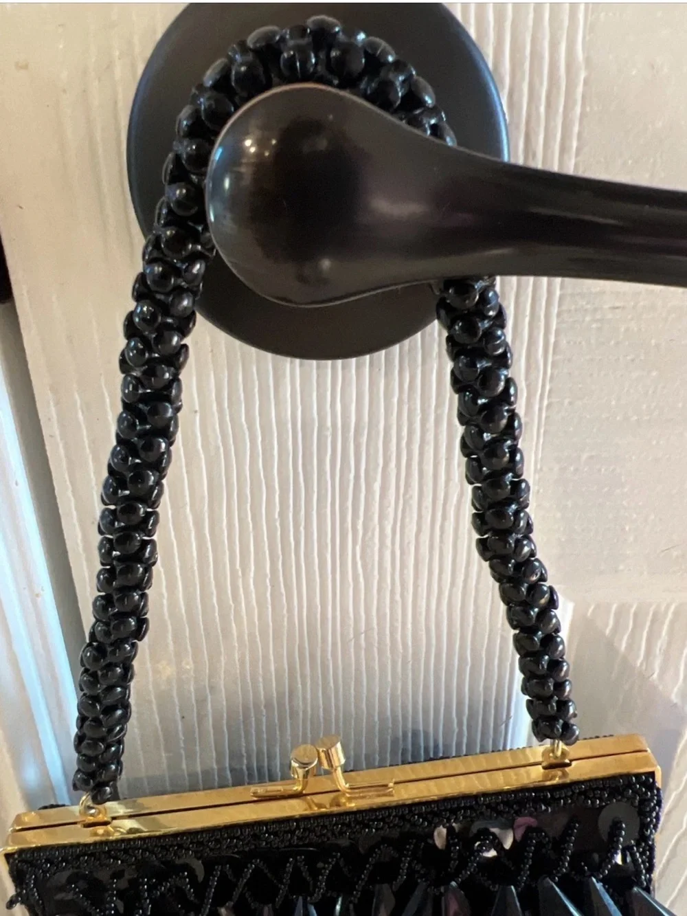 Vintage Walborg Richere Black Beaded Clutch Evening Bag Hand Made Hong Kong 1960